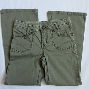 Faded Glory Girls Olive Green Flare Pants - Size 7 - Adjustable Waist